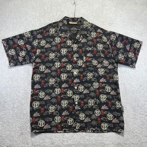 Y2k Veezo Millennium Gear Shirt Mens Large Black Dragon Kanji Tribal Button Down